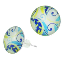 Cargar imagen en el visor de la galería, Raisin Ohrstecker Spiral Muster blau gelb Edelstahl Chirurgenstahl Damen Schmuck Ohrringe - chic-net.de
