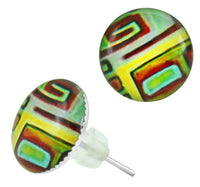 Cargar imagen en el visor de la galería, Resin Ohrstecker Muster Rechtecke Spirale türkis rot gelb Edelstahl Damen Schmuck Ohrringe - chic-net.de

