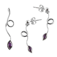 Load image into Gallery viewer, Schmuck Set Zirkonia lila Blatt Stil Anhänger Ohrstecker Silber 925er Sterling - chic-net.de
