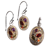 Load image into Gallery viewer, Schmuck Set Zirkonia Silber vergoldet gold rot lila grün Kreise Anhänger Ohrringe 925er - chic-net.de
