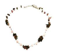 Load image into Gallery viewer, Schmuckset rosa grün braun Kette Ohrringe Perlen Splittsteine 925er Sterling Silber - chic-net.de

