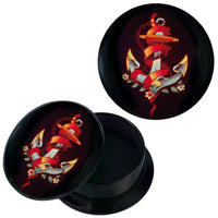 Load image into Gallery viewer, Schraub Plug Acryl Anker rotes Band Blümchen Piercing Ohrschmuck - chic-net.de

