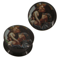 Load image into Gallery viewer, Schraub Plug Acryl Engel Paar nackt pustend Piercing schwarz - chic-net.de
