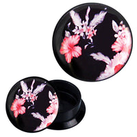 Load image into Gallery viewer, Schraub Plug Acryl grau rosa weiße Blumen schwarz Piercing Ohrschmuck - chic-net.de

