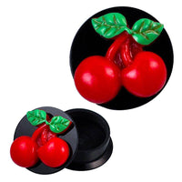 Load image into Gallery viewer, Schraub Plug Acryl Kirschen Blättchen plastisch Piercing Ohrschmuck - chic-net.de
