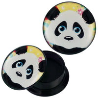 Load image into Gallery viewer, Schraub Plug Acryl Panda Blumen gelb bunt Piercing Ohrschmuck - chic-net.de
