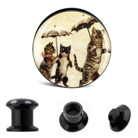 Load image into Gallery viewer, Schraub Plug Acryl Retro Katzen Regenschirme Tunnel Expander Piercing Ohrschmuck - chic-net.de
