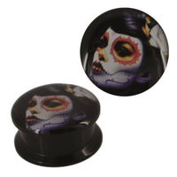 Load image into Gallery viewer, Schraub Plug Acryl Rockabilly Candy Skull Frau lila Rose Piercing schwarz - chic-net.de

