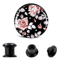 Load image into Gallery viewer, Schraub Plug Acryl Rosen Schnee weiß rosa schwarz Tunnel Expander Piercing Ohrschmuck - chic-net.de
