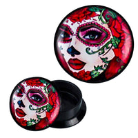 Load image into Gallery viewer, Schraub Plug Acryl Rosen Sugar Skull Frau pink weiß Piercing Ohrschmuck - chic-net.de
