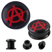 Load image into Gallery viewer, Schraub Plug Acryl rot schwarz Anarchie Tunnel Expander Piercing Ohrschmuck - chic-net.de
