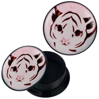 Load image into Gallery viewer, Schraub Plug Acryl schwarz rosa weiß Babytiger Piercing Ohrschmuck - chic-net.de

