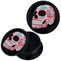 Load image into Gallery viewer, Schraub Plug Acryl Sweet Skull türkis rot weiß Piercing Ohrschmuck - chic-net.de
