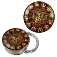 Load image into Gallery viewer, Schraub Plug Tunnel silbern Edelstahl Uhrwerk Uhr beige Acryl Piercing - chic-net.de
