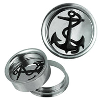 Cargar imagen en el visor de la galería, Schraub Plug Tunnel silbern schwarz Edelstahl Anker Seil Piercing - chic-net.de
