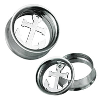 Load image into Gallery viewer, Schraub Tunnel silbern Edelstahl Inlay Anker Piercing - chic-net.de
