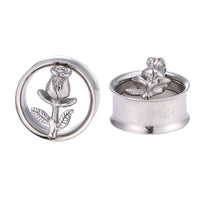 Load image into Gallery viewer, Schraubplug Chirurgenstahl Tunnel Plug Edelstahl silber Rose double flared Blätter - chic-net.de
