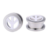 Load image into Gallery viewer, Schraubplug Chirurgenstahl weißes Inlay Peace Zeichen Tunnel Plug Edelstahl dünn silber Farben - chic-net.de
