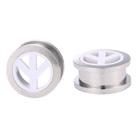 Load image into Gallery viewer, Schraubplug Chirurgenstahl weißes Inlay Peace Zeichen Tunnel Plug Edelstahl dünn silber Farben - chic-net.de
