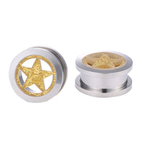Load image into Gallery viewer, Schraubplug Tunnel Edelstahl Inlay Stern Gold Glitzer - chic-net.de
