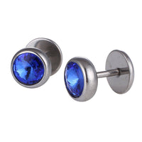 Load image into Gallery viewer, Schraubverschluss Expander blauer großer Zirkonia Stein 13 mm Halbrund silberfarben Edelstahl - chic-net.de
