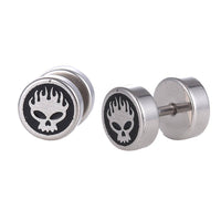 Load image into Gallery viewer, Schraubverschluss Fake Piercing Expander Brennender Totenkopf Edelstahl silbern - chic-net.de
