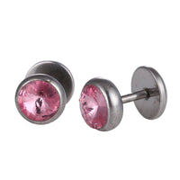 Load image into Gallery viewer, Schraubverschluss Fake Piercing Expander Edelstahl silberfarben großer rosa Zirkonia Stein Ø 14 mm - chic-net.de
