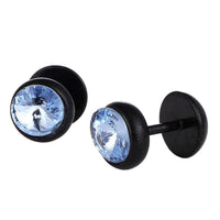 Load image into Gallery viewer, Schraubverschluss Fake Piercing Expander Zirkonia Stein hell Blau Halbrund schwarz Edelstahl - chic-net.de
