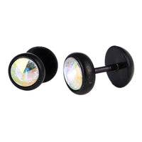 Load image into Gallery viewer, Schraubverschluss Fake Piercing Expander Zirkonia Stein weiß Halbrund schwarz Edelstahl - chic-net.de
