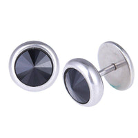 Load image into Gallery viewer, Schraubverschluss großer schwarzer Zirkonia Stein Fake Piercing Expander Edelstahl silbern - chic-net.de

