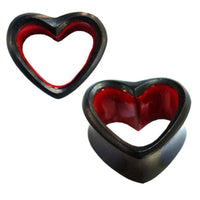 Cargar imagen en el visor de la galería, schwarz Holztunnel Sonoholz Herz hohl rot handgeschnitzt Tribal Holz Tunnel Plug Ohrring Ohrstecker - chic-net.de
