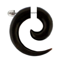Cargar imagen en el visor de la galería, Schwarz Tribal Fake Piercing Spirale Schraubverschluss Buffalo Horn 6 mm Edelstahl Ohrring - chic-net.de
