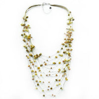 Load image into Gallery viewer, Seidenfaden Kette Perlen Kristallperlen gelb orange ocker handgefädet 60 cm Verschluss nickelfrei - chic-net.de
