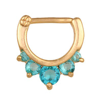 Cargar imagen en el visor de la galería, Septum Clicker Edelstahl goldfarben blau großer Zirkonia Stein - chic-net.de
