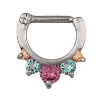 Cargar imagen en el visor de la galería, Septum Clicker Edelstahl silberfarben blau lila groß Zirkonia Steine - chic-net.de
