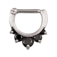 Cargar imagen en el visor de la galería, Septum Clicker Edelstahl silberfarben schwarze Zirkonia Steine - chic-net.de
