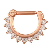 Cargar imagen en el visor de la galería, Septum Clicker Piercing Edelstahl rosegolden Klippverschluss Rand weiße Zirkonia Steine - chic-net.de
