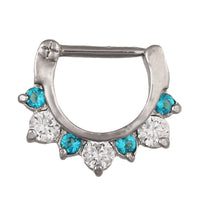 Cargar imagen en el visor de la galería, Septum Clicker Piercing Edelstahl silberfarben Klippverschluss runde große kleine blau und weiße Zirkonia Steine - chic-net.de
