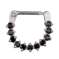 Cargar imagen en el visor de la galería, Septum Clicker Piercing Edelstahl silberfarben Rand schwarze Steine - chic-net.de
