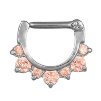 Cargar imagen en el visor de la galería, Septum Clicker Piercing Edelstahl silberfarben rosa Zirkonia Steine - chic-net.de
