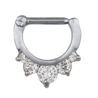 Cargar imagen en el visor de la galería, Septum Clicker Piercing Edelstahl silberfarben weiße Zirkonia Steine - chic-net.de
