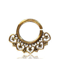 Load image into Gallery viewer, Septum Piercing Nasenringe Herz Spiralbögen Punkte Messing 1,6 mm golden Ohrring exotisch antik - chic-net.de
