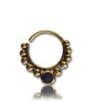 Load image into Gallery viewer, Septum Piercing Nasenringe Onyx Kugeln Messing 1 mm golden antik Ohrring schwarz - chic-net.de
