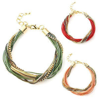 Load image into Gallery viewer, Set Kette Armband 18 karat vergoldet Leder Bündel Ketten nickelfrei rot grün beige - chic-net.de
