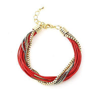 Load image into Gallery viewer, Set Kette Armband 18 karat vergoldet Leder Bündel Ketten nickelfrei rot grün beige - chic-net.de
