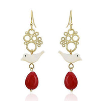 Load image into Gallery viewer, Set Kette Ohrringe 18 karat vergoldet rot Tropfen Vogel Kreise nickelfrei Stein Perlmutt weiß - chic-net.de
