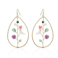 Load image into Gallery viewer, Set Kette Ohrringe 18 karat vergoldet Tropfen Vogel Rose nickelfrei Steine Perlmutt grün lila rosa - chic-net.de
