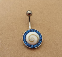 Load image into Gallery viewer, Shivaauge Bananen Piercing rund Glaskristall blau Bauchnabel 925er Silber Shiva Auge - chic-net.de
