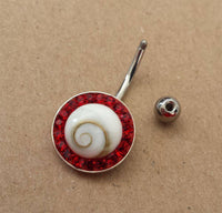 Cargar imagen en el visor de la galería, Shivaauge Bananen Piercing rund Glaskristall rot Bauchnabel 925er Silber Shiva Auge - chic-net.de
