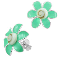 Load image into Gallery viewer, Shivaauge Emaille Blume grün Silberohrstecker Ohrstecker 925er Sterling Silber Shiva Auge Damen - chic-net.de

